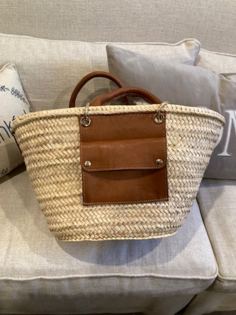 Straw Tote with Faux Leather accents